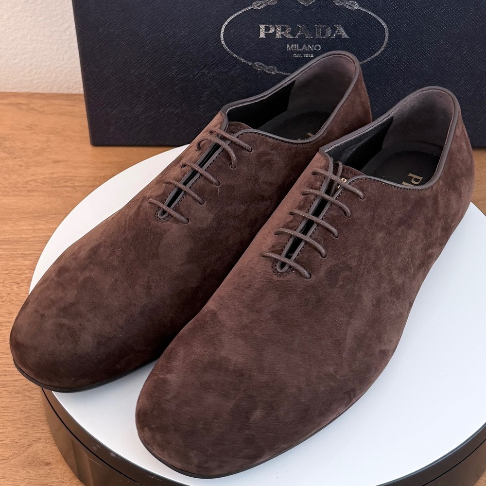 Prada Mens Vit.Scamosciato Suede Oxford Shoes Moro Brown 2EG448 Size 7.5